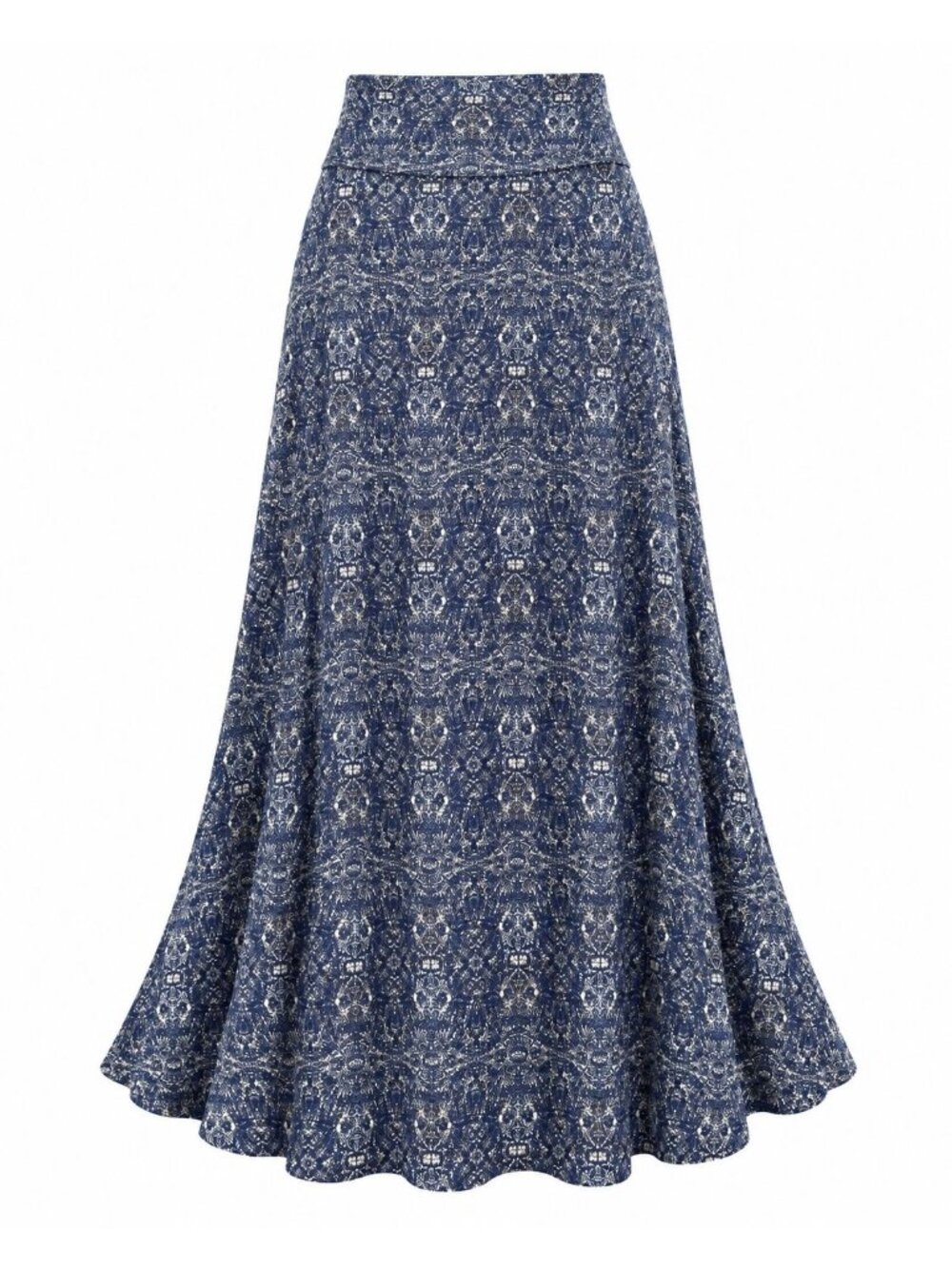 LuLaRoe Small Navy Ivory Geometric Maxi Skirt Fold Over Waist Boho Flare A Line